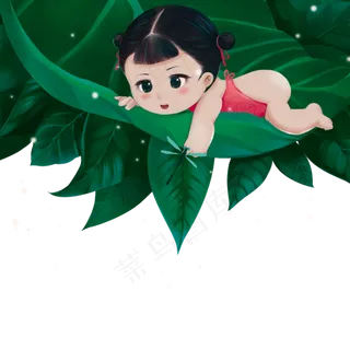 立夏夏天小孩树叶池塘花朵