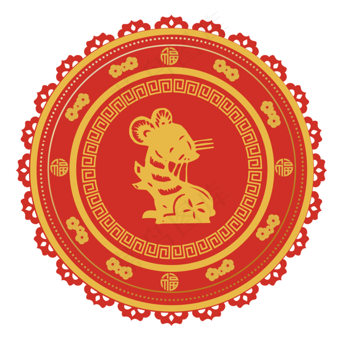 烫金鼠年剪纸,免抠元素(2000*2000px 300 dpi )ai矢量模版下载