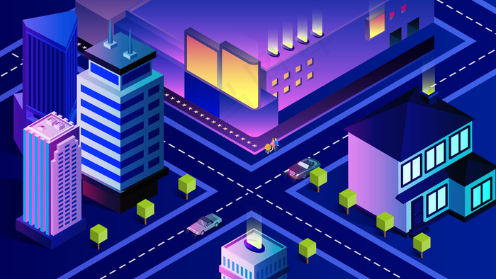 2.5D生活城市街道插画