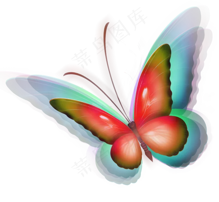 唯美梦幻蝴蝶红色彩虹,免抠元素(1024*948px 300 dpi )psd模版下载