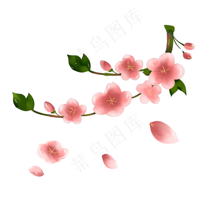 春天桃花开手绘装饰图案(3000X3000(DPI:300))psd模版下载