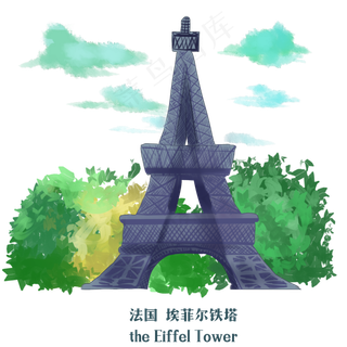 旅游城市巴黎埃菲尔,免抠元素