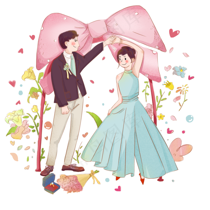情人节情侣婚礼手绘插图(2000X2000(DPI:300))psd模版下载