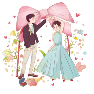 情人节情侣婚礼手绘插图