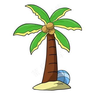 手绘卡通椰树椰子椰汁