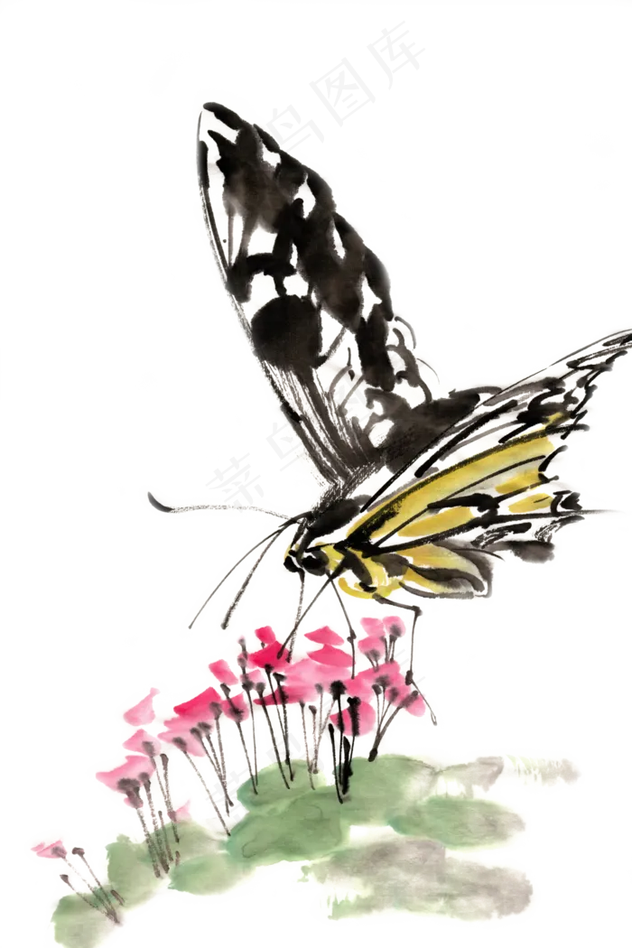 蝴蝶水墨画PNG免抠素材(4724*7087px 300 dpi )psd模版下载