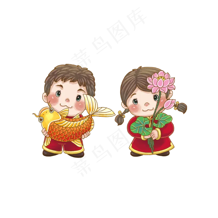 恭喜新年金童玉女恭喜新年锦鲤报(2362X2362(DPI:300))psd模版下载