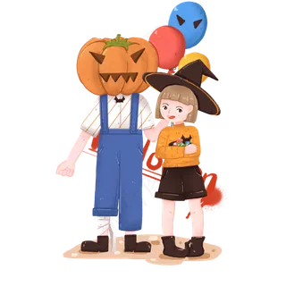 万圣节的父女亲子怪物装扮,免抠元素