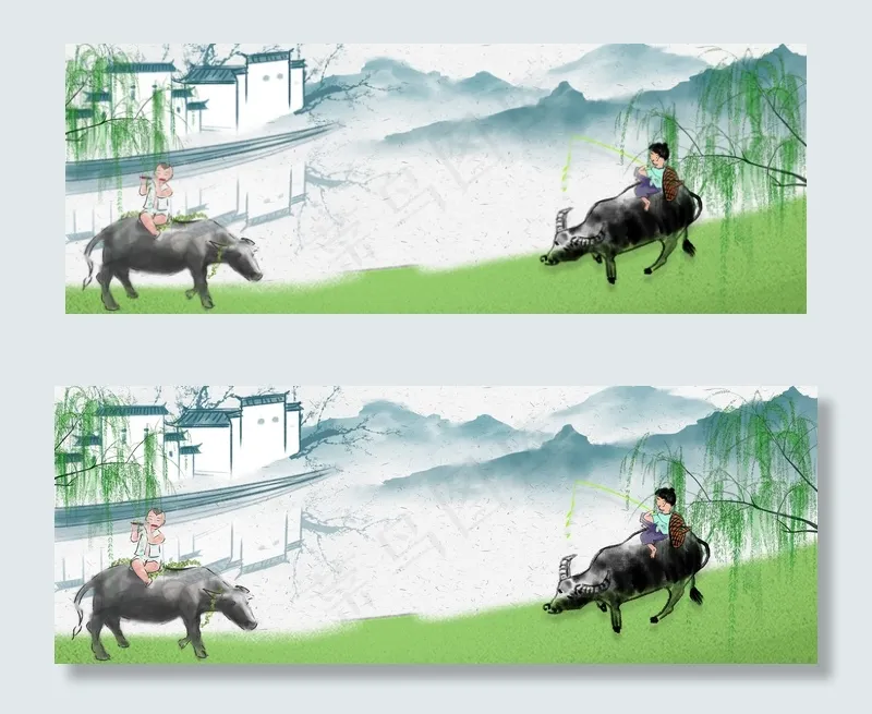清明节绿色中国风食品放牛娃banner(1920*700px 	       )psd模版下载