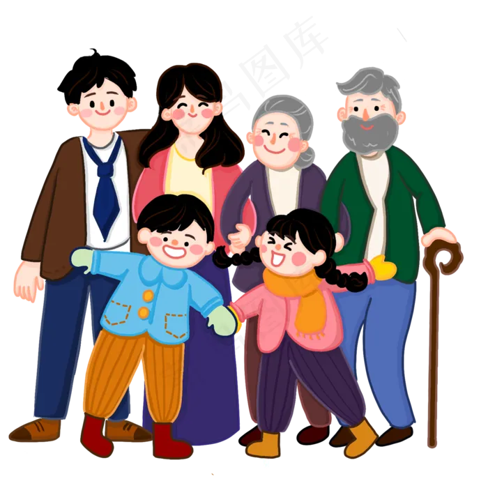 卡通手绘元宵节一家人团聚创意海,免抠元素