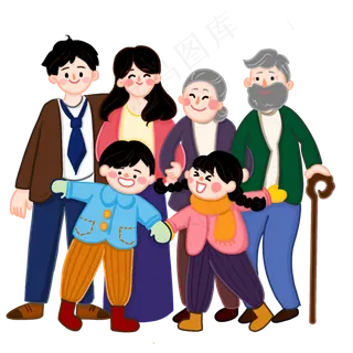 卡通手绘元宵节一家人团聚创意海,免抠元素