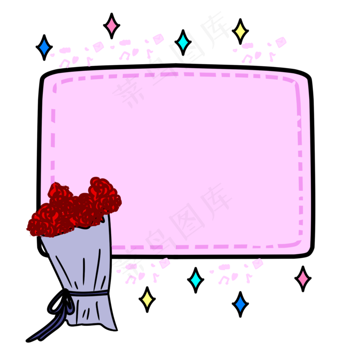 手绘玫瑰花花束边框(2000X2000(DPI:300))psd模版下载