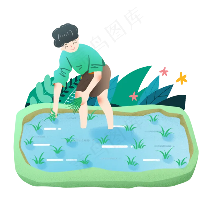 芒种男孩插秧素材(2000X2000(DPI:300))psd模版下载