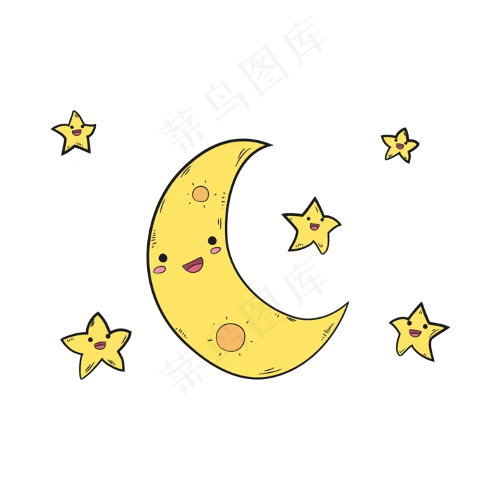 卡通可爱的月亮星星太阳矢量素材,免抠元素