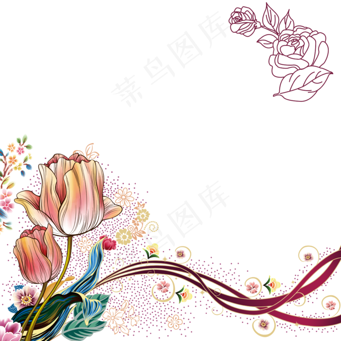 素雅女性花朵飘带背景