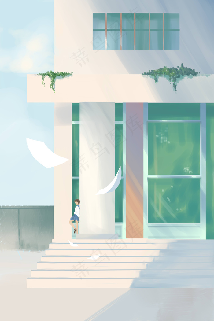 学校校园夏日盛夏安静(3545*5315px 300 dpi )psd模版下载