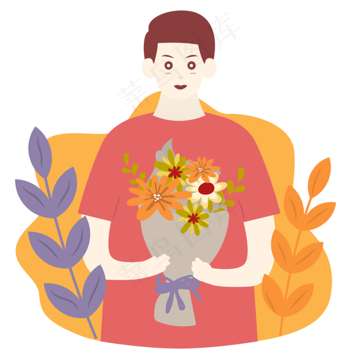 卡通插画风送花的男人