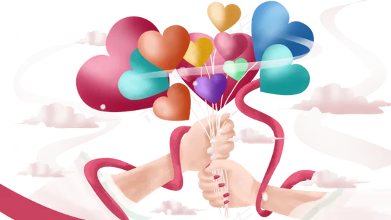 情侣手拿心形气球