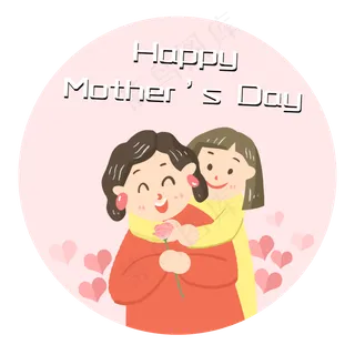 母亲节爱心妈妈和女儿拥抱送花