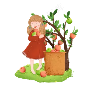 果园采摘苹果的小女孩
