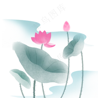 荷花手绘水墨中国风免扣