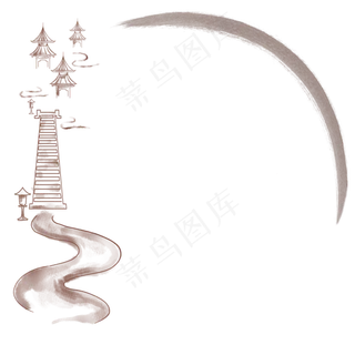 古风水墨中国风花纹边框市井建筑