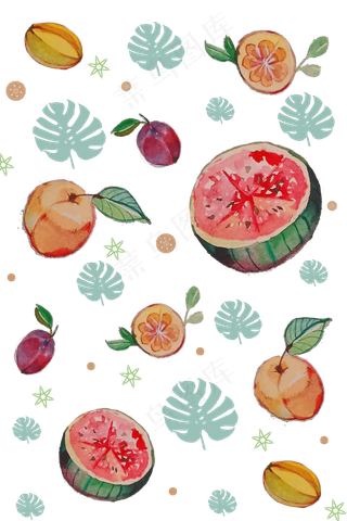 夏日鲜美水果可爱底纹印花,免抠元素