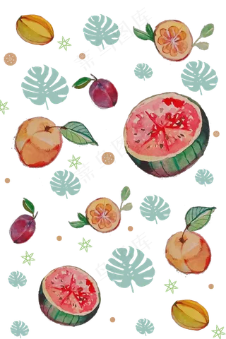夏日鲜美水果可爱底纹印花,免抠元素