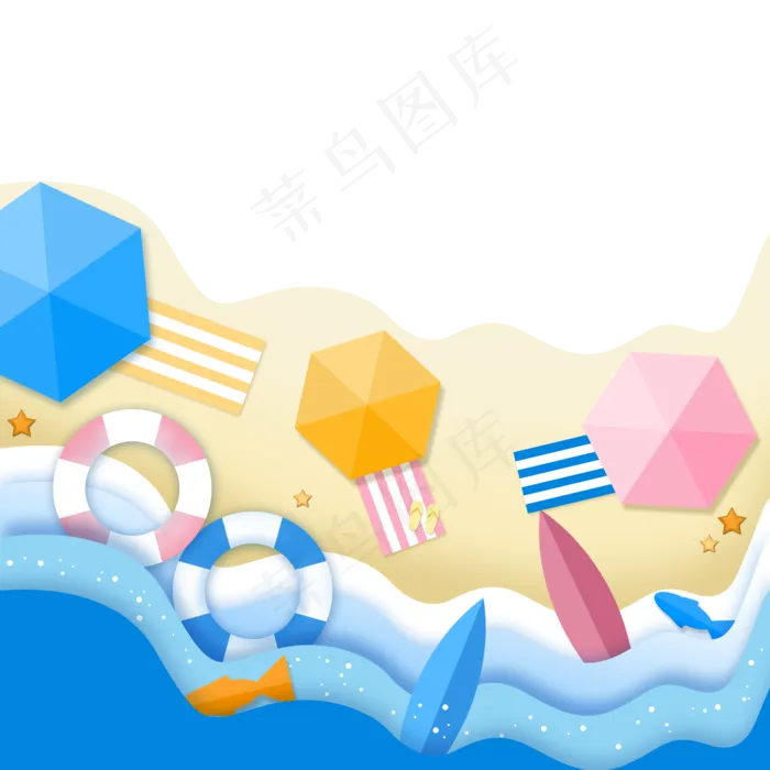 浅色夏日立体剪纸(2000X2000(DPI:300))psd模版下载