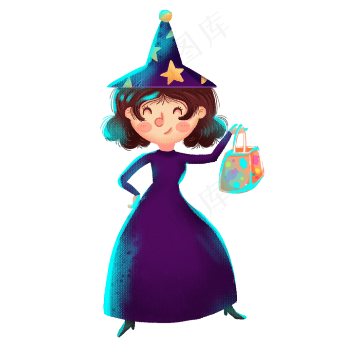 紫色万圣节女巫插画,免抠元素
