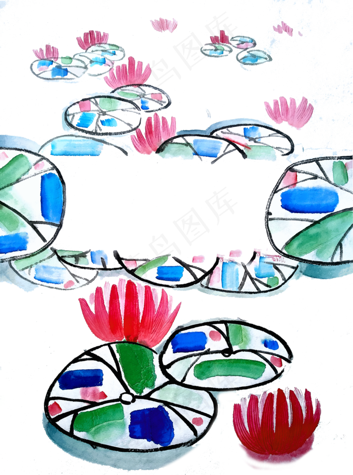 婚礼装饰花框国画水墨莲花睡莲中