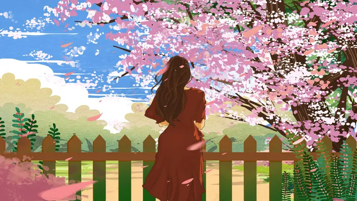 旅游春天夏天少女清新唯美粉色系日系手绘(2880X1620(DPI:300))psd模版下载
