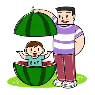 卡通父亲节夸张风父子和大西瓜p