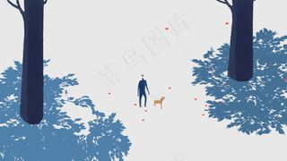 夏日遛狗悠闲文艺商用图