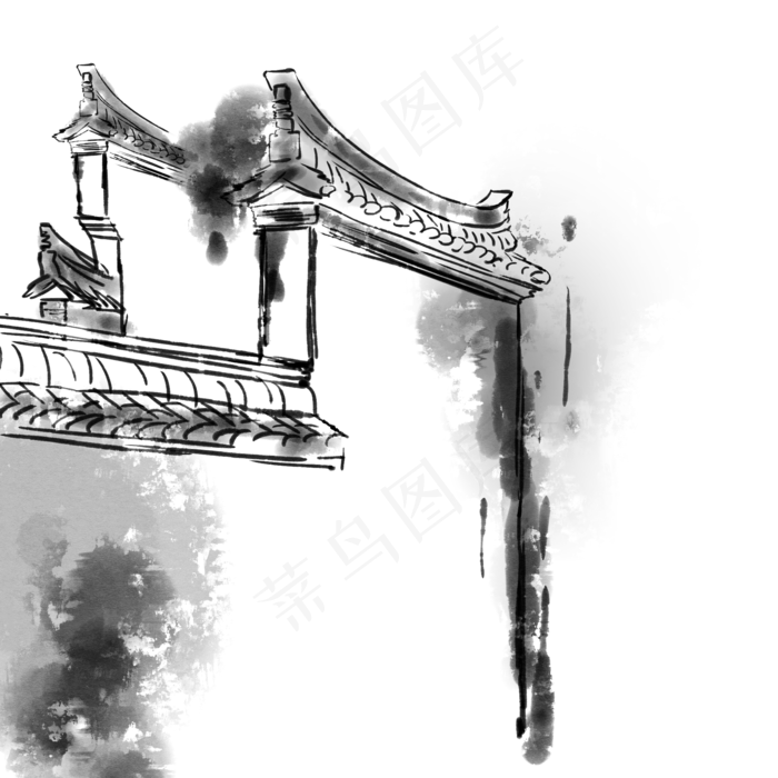 水墨屋檐古典png,免抠元素(2000*2000px 300 dpi )psd模版下载