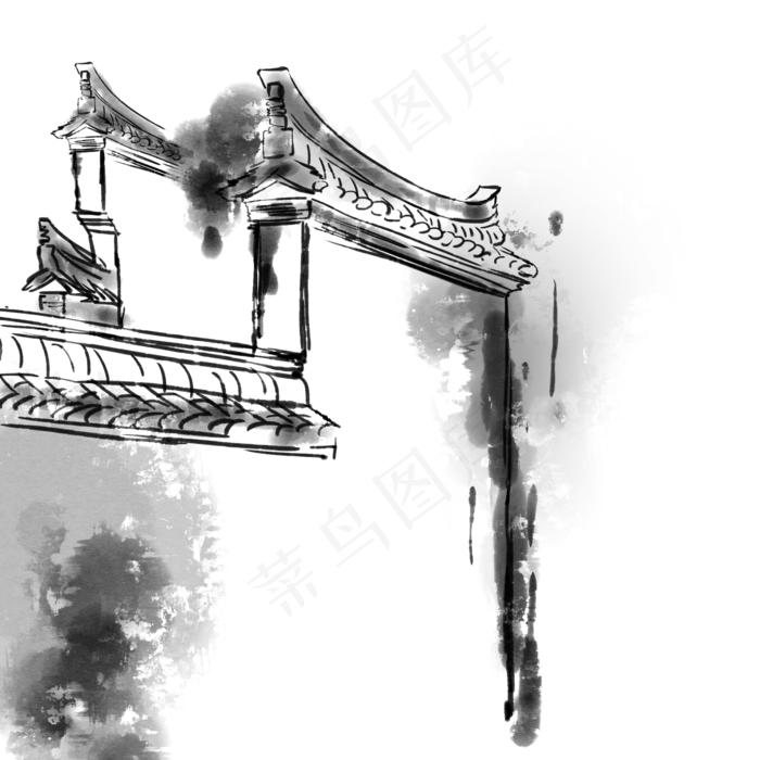 水墨屋檐古典png,免抠元素(2000*2000px 300 dpi )psd模版下载