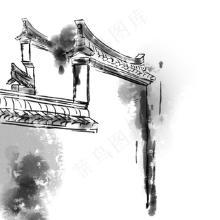 水墨屋檐古典png,免抠元素