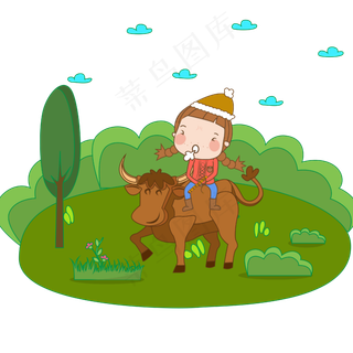 牧童骑黄牛吹笛子