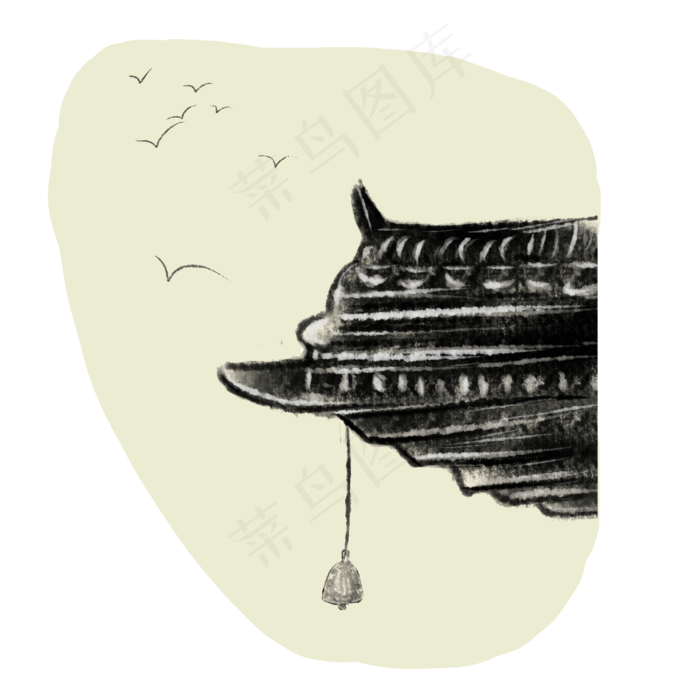 屋檐剪影古典建筑装饰国画PNG
