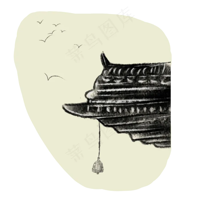 屋檐剪影古典建筑装饰国画PNG(3000X3000(DPI:300))psd模版下载