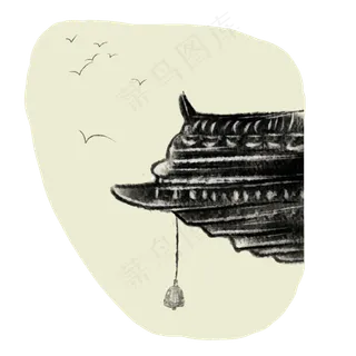 屋檐剪影古典建筑装饰国画PNG