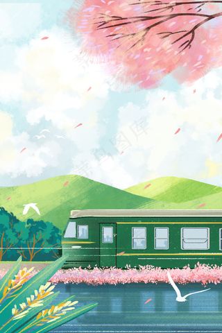 交通工具之绿皮火车野外风景