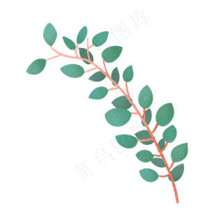 春天手绘小清新植物翠绿叶子,免抠元素