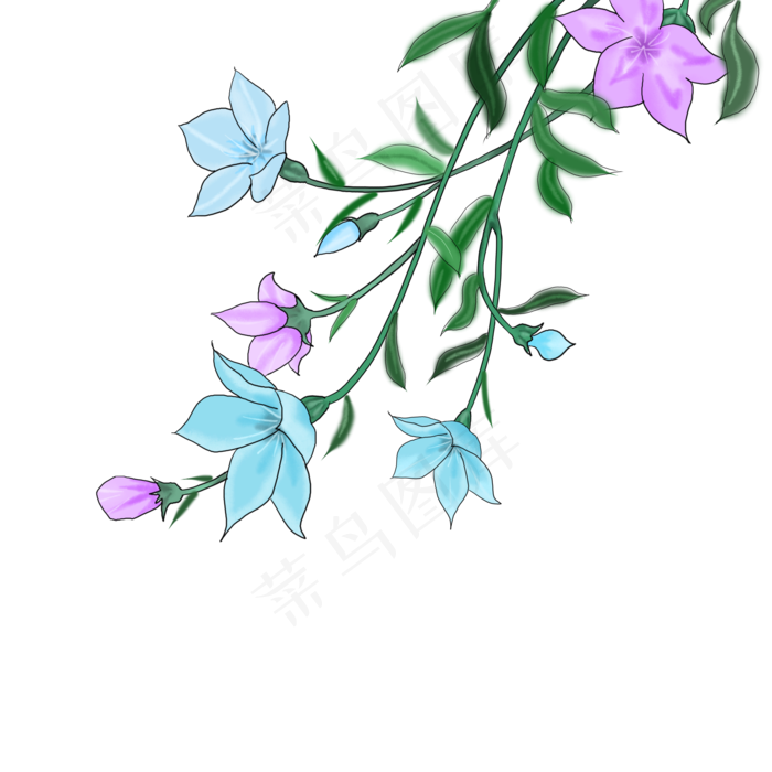 唯美中国古风水彩插画,免抠元素