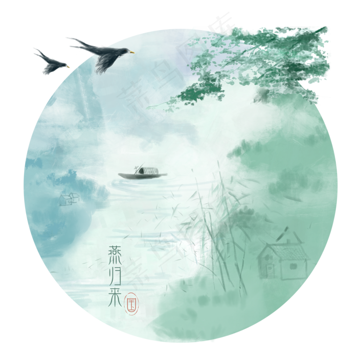 古风动物山水燕子素材