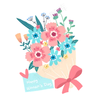 妇女节粉色系手绘花朵花捧花花束,免抠元素