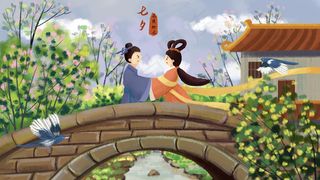 石桥约会风景油画水粉