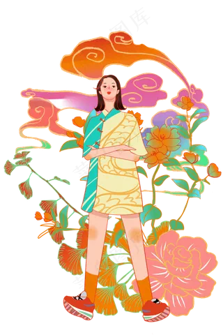 国潮时尚少女,免抠元素