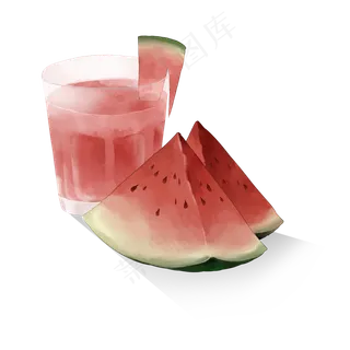 夏日手绘水彩西瓜汁PNG素材