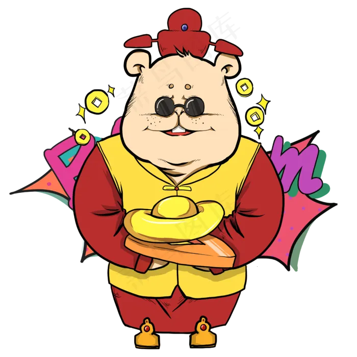 国潮财神金元宝(2500X2500(DPI:300))psd模版下载